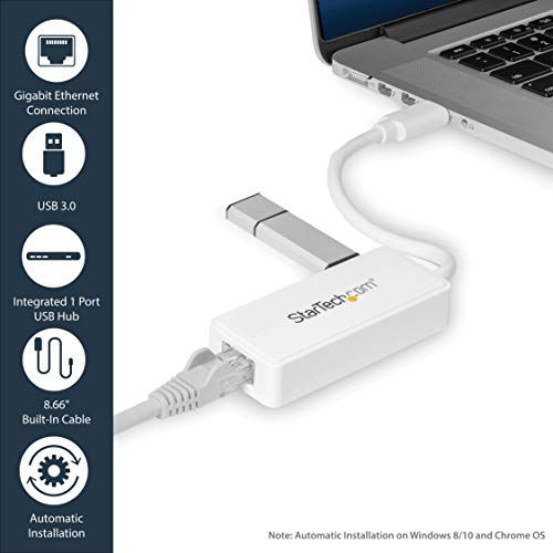 Startech.com Usb 3.0 To Gigabit Ethernet Adapter Nic W/ Usb Port (White) - Usb 3.0 Nic - 10/100/1000 Mbps Usb 3.0 Lan Adapter (Usb31000Sptw) #TOP2