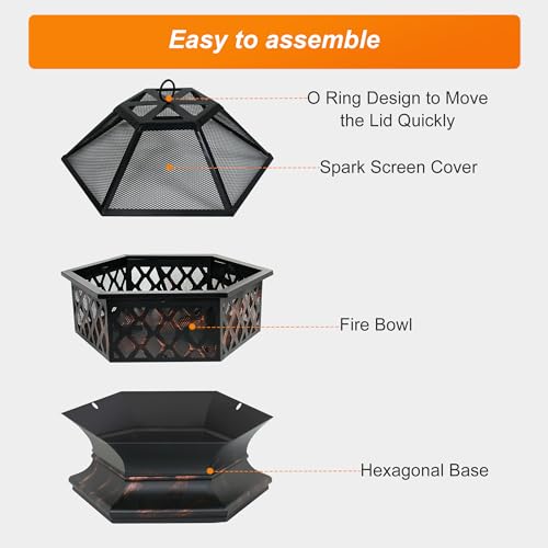 image for F2C Hex-Shaped Fire Pit with Fire Picker for Garden 24 Inch Wood Burni