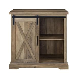 Pemberly Row 32" Farmhouse Sliding Barn Door Wood Accent Chest Home Coffee Station Buffet Storage Cabinet in Rustic Oak Pemberly Row 32 Farmhouse Sliding Barn Door Wood Accent Chest Home Coffee Station Buffet Storage Cabinet in Rustic Oak
