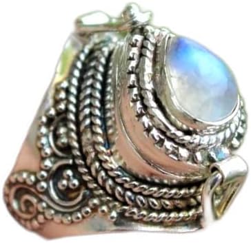 Natural Rainbow Moonstone Ring, Poison Box Ring, Teardrop Stone ~ Moonstone Ring, Blue Flash Moonstone Jewelry, June Birthstone Ring, Locket Ring, Antique Poison Ring, Secret Ring, Compartment Ring