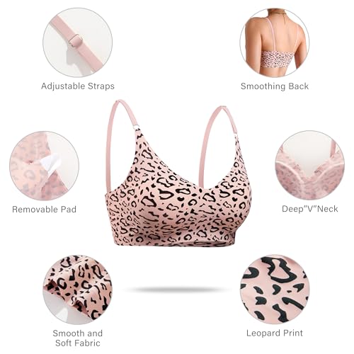 Image of DEANGELMON V Neck Bra Padded Seamless Adjustable Straps Bralettes Everyday Basic Sleeping Bras Multiple Pack