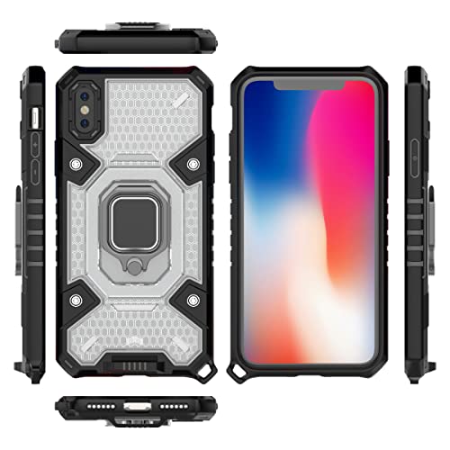 Image of Thermoplastic Polyurethane Tough Armor Bumper Back Case Cover For iPhone Xs|Ring Holder & Kickstand In-Built|360 Degree Protection Back Case Cover For iPhone Xs (Transparent)