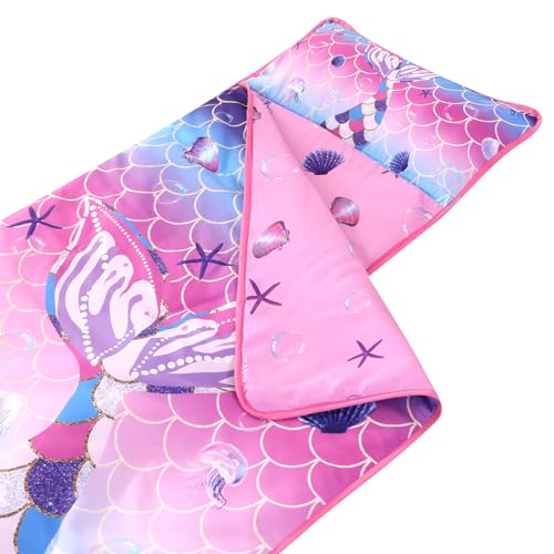 Image of Toddler Nap Mat with Pillow, Large Rolled Mermaid Napping Mats | Toddler Sleeping Bag, Nap Mats for Daycare, Preschool, Travel Sleeping Bag for Girls, Toddler Nap Mat Sleep Mat for Daycare
