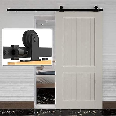 TSMST 183CM/6FT Sliding Barn Door Hardware Kit Alloy Track Carbon Steel Roller Closet Accessory for Single Door T Shape Cover