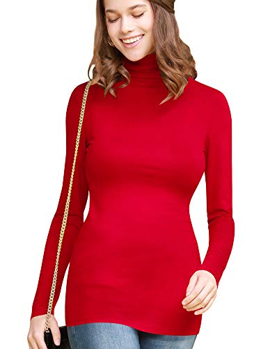 Image of Lock and Love Women's Turtleneck Top Lightweight Long Sleeve Slim Fit Pullover, Soft Rayon Stretch Layering Basic, S-3XL
