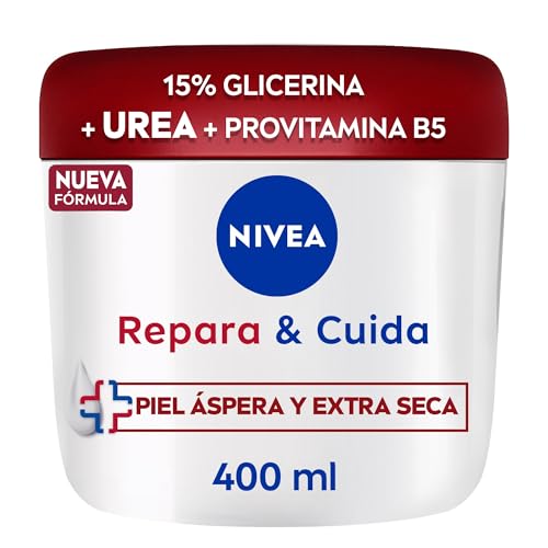 NIVEA Repara & Cuida Crema hidratante corporal, facial y para manos (1 x 400 ml), crema hidratante con glicerina y urea, 72 h de hidratación para piel extra seca y áspera