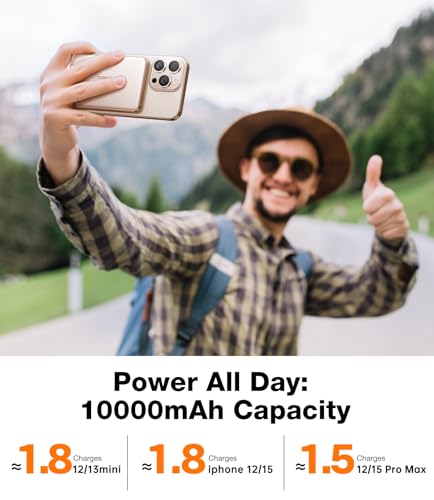 TORRAS MiniMag Power Bank,Ultra-Slim 10,000mAh Magnetic Wireless Portable Charger, 22.5W Fast Charging iPhone Air MagSafe Battery Pack Designed for iPhone 17 Pro Max/17 Pro/Air/16/15/14/13/12, Gold