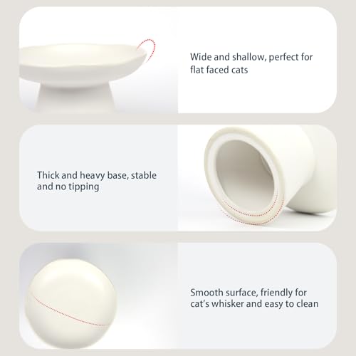 Image of Extra Wide 6.1 inch Raised Cat Food Bowl, Shallow Ceramic Elevated Cat Feeder Bowl, Anti Vomiting, Stress Free, Whisker Fatigue, Pet Food or Water Bowl, White