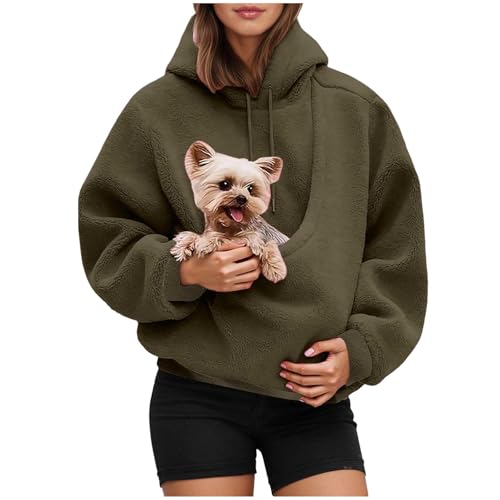 LBECLEY Hoodie with Dog Pouch Oversized Pet Hoodies Carrier Large Pocket Hooded Sweatshirt for Puppy Kitten Dogs Holder (M) Army Green