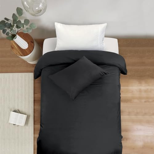 Image of Mejoroom Black Twin Duvet Cover Set - Soft and Breathable Twin Bedding Sets with Zipper Closure, 2 Pieces, 1 Duvet Cover (68x90) and 1 Pillow case(20x26)
