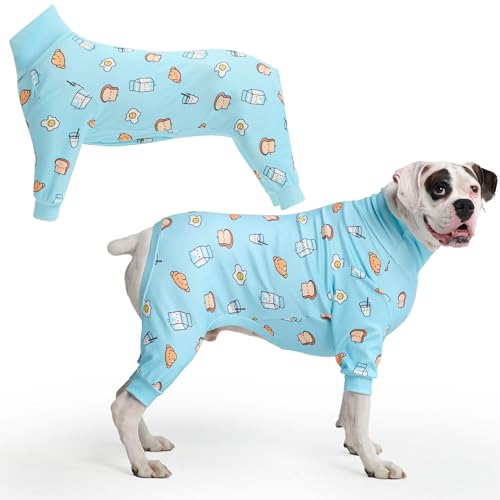 Image of Spark Paws Dog Pajama, Dog Recovery Suit Male, Onesie, Ultra-Soft and 4-Way Stretch, for Small Medium and Large Breeds - Breakfast Blue - 3XL