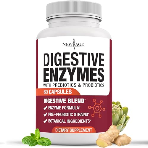 Image of NEW AGE Digestive Enzymes for Gut Health - Probiotic Multi Enzymes with Prebiotics and Probiotics with Lipase for Women and Men for Digestive Health, Daily Enzymes for Digestion - 60 Count