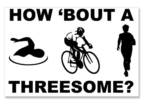 How Bout A Threesome Triathlon Sticker Swim Bike Run Race