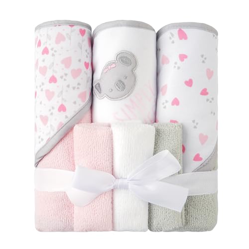 Image of Viviland Baby Towels and Baby Wash Cloths Set Hooded Baby Towels Baby Wipes Absorbent Bath Face Towels Burp Cloths or Face Towels for Girl Boy 6-Pack Size 28 x 28 Inch(Pink Koala)
