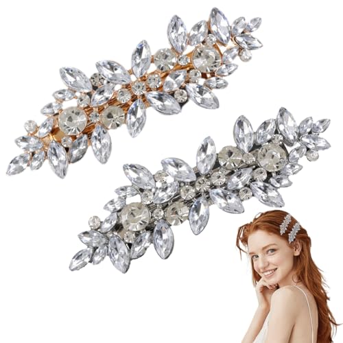 JEYORZY 2 Pezzi Accessori Per Capelli Da Cerimonia, Fermagli per Capelli, Spille per Capelli Strass, Fiore Copricapo Matrimonio, Sposa Damigella Accessori per Capelli