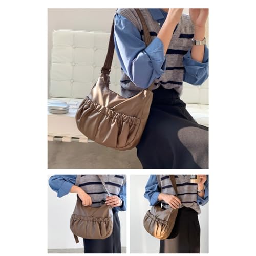 2024NEWCrossbodyBagSoftPleatedSolidColorBagPULeatherShoulderBagforGirlWomenVersatileFashionTrendyBag 7