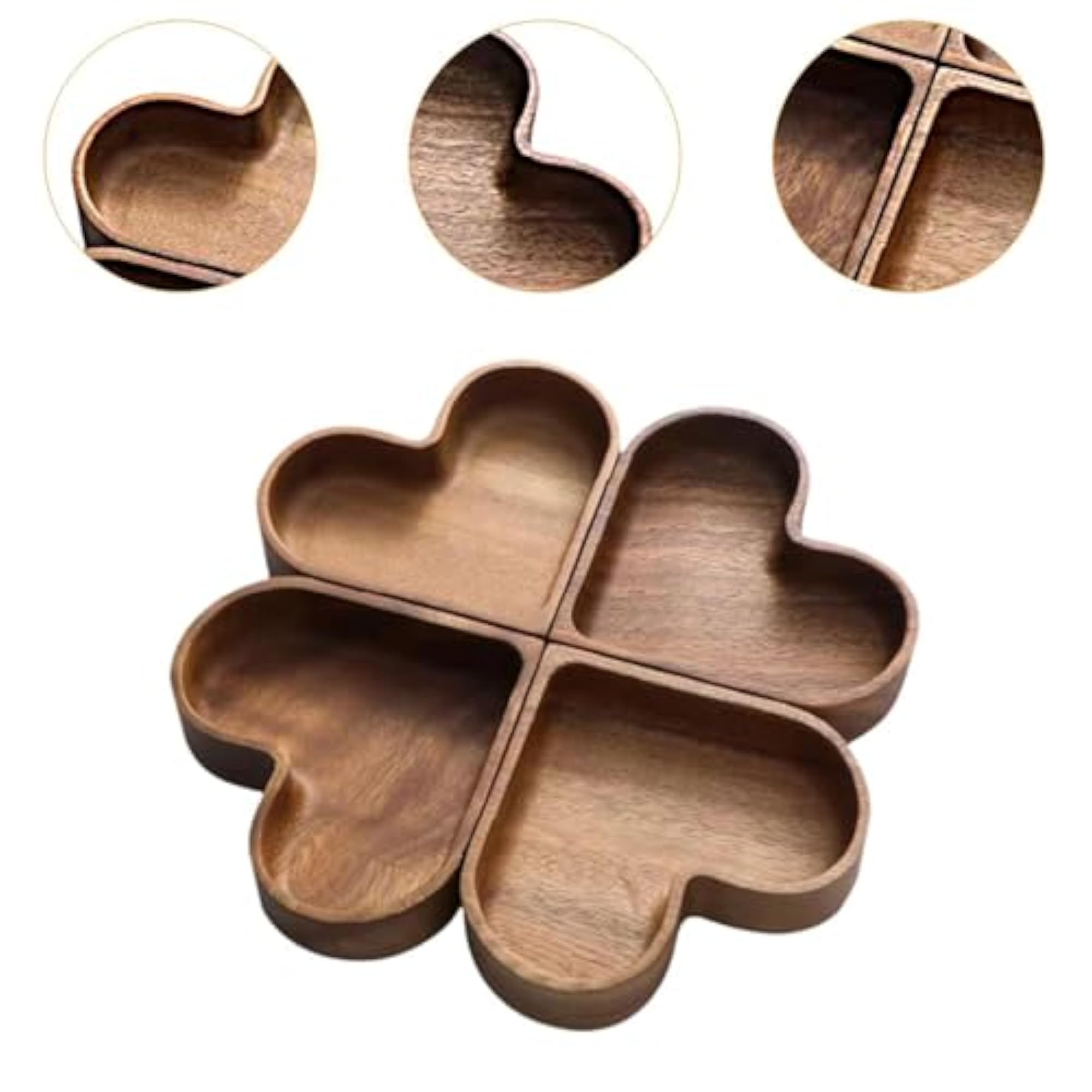 4Pcs Heart Shaped Serving Tray Wood Bowl Set