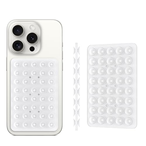 Image of Double Sided Silicone Suction Phone Holder Mount, Silicon Accessory for iPhone and Android, Hands-Free Mirror Shower Phone Holder, TikTok Videos and Selfies (Light Pink+Transparent)