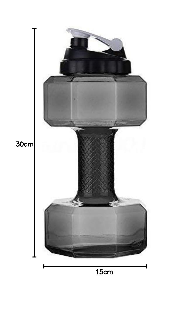 Botella de agua con forma de mancuerna de 75 onzas (2.2 L) | Gran capacidad | Sin BPA | Tapa abatible a prueba de fugas | 6 colores (negro)