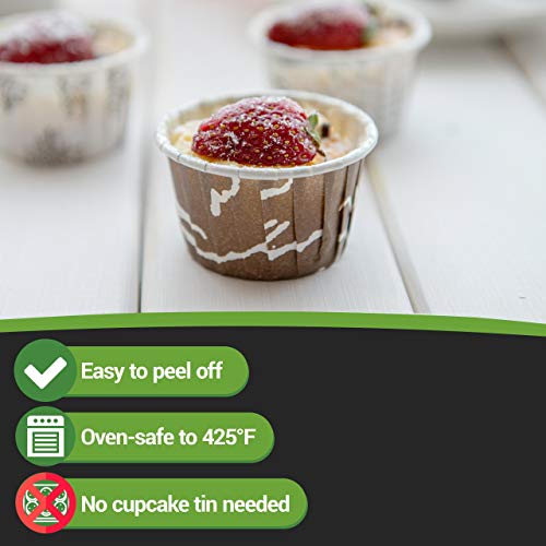 Restaurantware Panificio Pleated Baking Cups, 1 Oz Baking Cups - Muffins, Cupcakes, Mini Snacks - Brown Chocolate Wisp Print - Disposable - 200Ct Box #TOP5