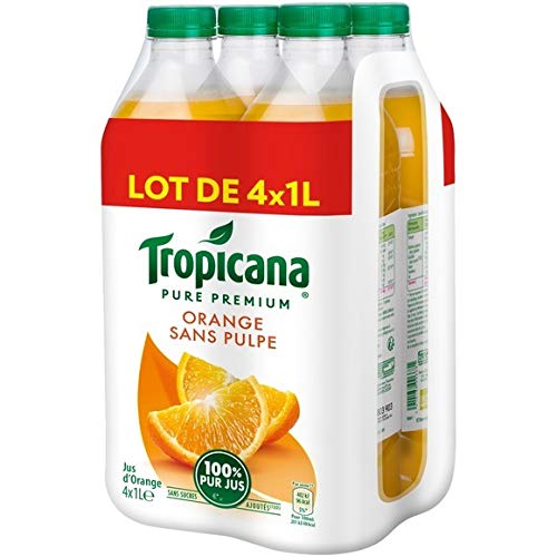 Tropicana - Jugo de naranja sin pulpa - 4 botellas de 1 litro