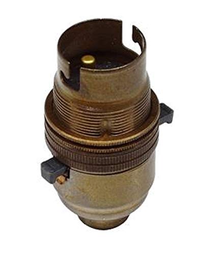 K M Electronics Antique Brass Switched Lamp Light Bulb Holder BC Bayonet Cap 1/2" Screw Thread
