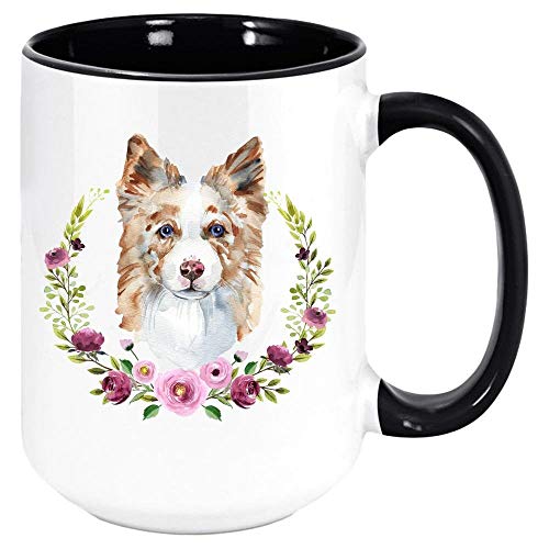 Red Merle Aussie Australian Shepherd Border Collie Coffee Mug White With Colored Inside And Handle