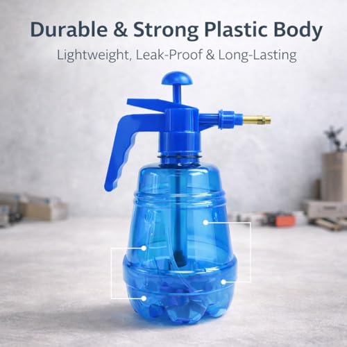 Image of MIKANIX Manual Pressure Spray Bottle for Gardening & Cleaning | Hand Pump Water Sprayer with Adjustable Nozzle | Multipurpose Plant Mister for Indoor & Outdoor (1.5L, Blue)