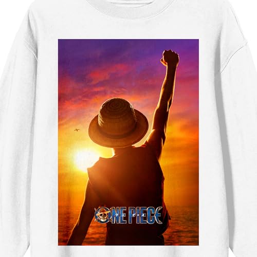 Bioworld One Piece (Live Action) Monkey D. Luffy Adult White Crew Neck Sweatshirt2