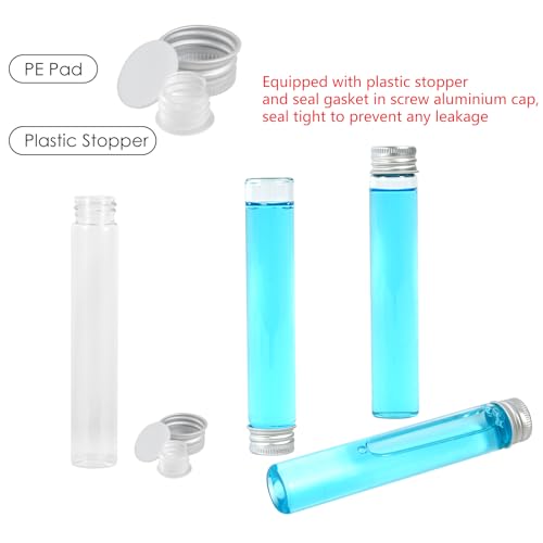 30ml Glass Clear Test Tubes with Screw Caps and Plastic Stoppers, Liquid Sample Vial, Leak-Proof Flat Test Tubes, 24PCS