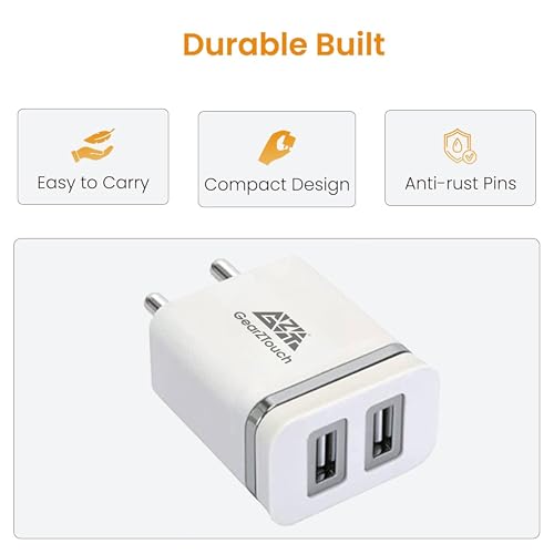 Image of GEARZTOUCH 16W Quick Charge Travel Charger 3.1A Dual Port Fast Mobile Charger with USB to Type C Cable Compatible with All Smartphones- Samsung, Realme, Redmi, Oppo,Vivo (White)