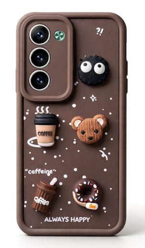 Image of Bintage case Cute Fun Taddy Cartoon 3D Ball Bear Milk Cake Coffee Silicon Case Full Body & Camera Protection Back Cover Compatible for Oppo A5 5G / Oppo K13x 5G - Brown