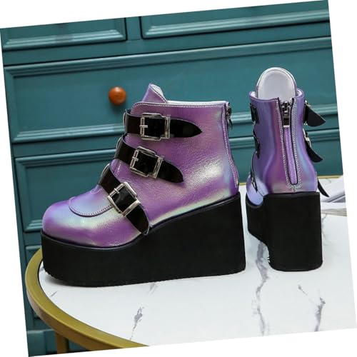 Bottes à talons épais au style simple et pourpre chic TEHAUX - 3