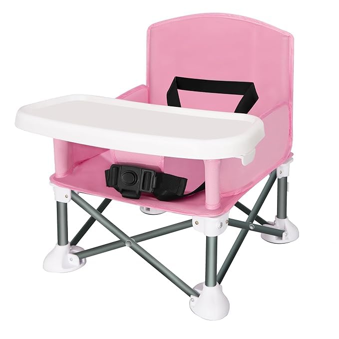 Anadi Baby Travel Booster Seat - Toddler Foldable Camping Chair, Compact Portable Baby Seat with Removable Dining Tray for Boys Girls (Pink)-image-35