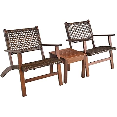 Juego de Bistro de Mimbre Exterior de 3 Piezas de Giantex Cover