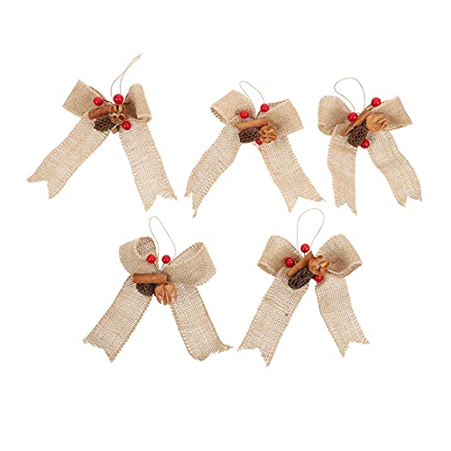 Cabilock 5piezas Adornos Colgantes De Lazo Navideño De Arpillera para Decoración De Árbol y Puerta Accesorios Colgantes Rústicos y Elegantes para Fiesta y Foto