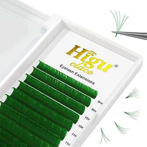 Colored Lash Extensions Easy Fan Green Lash Extensions 0.07 D Curl MIX 8-15mm Mixed Tray Color Lash Trays 2D-10D Colored Eyelash Extensions Fans Colorful Eyelash Extensions (Green0.07 D MIX8-15)