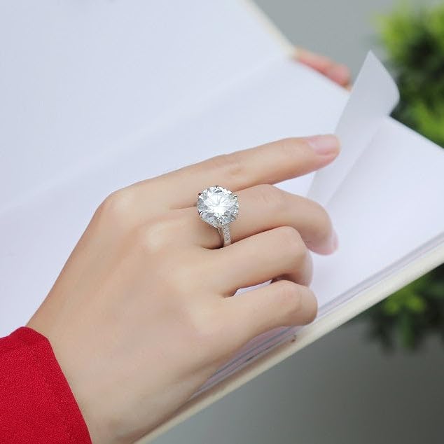 Moissanite Round Radiant Engagement Ring | Lab Grown 10 Carat Diamond & Platinum Plated 925 Silver Ring | Diamond Wedding Band | Engagement Rings For Women | Statement Rings For Women 5