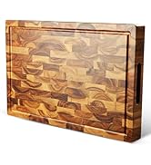 YUSOTAN 17"x11" Large Acacia End Grain Wood Cutting Board with Juice Grooves and Hand Grips, 1.6"...
