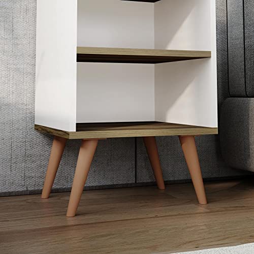 Mesa de Cabeceira Retrô com Prateleira Completa - Off White com Canelo - Rpm Móveis