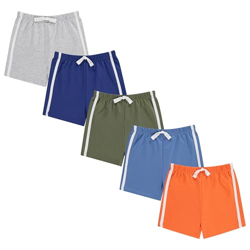 Cudlie 5-Pack Boys Baby & Toddler Shorts - Soft, Durable Play Shorts for Boys, Sizes 12 Months to 4T, Green, Charcoal, Beige, Navy, Gray, 12 Months