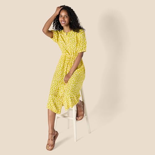 Image of Amazon Essentials Women's Fit and Flare Half-Sleeve Waisted Midi A-Line Dress with Pockets