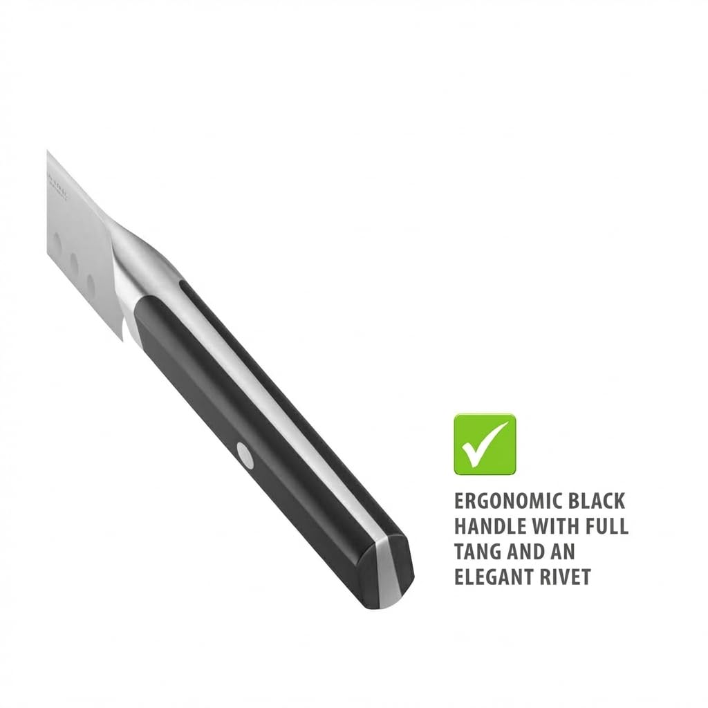 GEFU ACURO Juego de 6 cuchillos con bloque de cuchillos, cuchillo de pan, cuchillo de chef, santoku, universal y vegetal, acero alemán, HRC 57, ergonómico, duradero y elegante