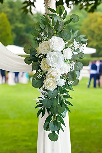 Ponatia Artificial Wedding Arch Kit (Pack of 3), with 26Ft White Draping Fabric, Flowers for Ceremony & Reception Backdrop Decoration (Ivory & White) - Image 5