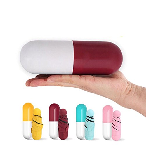 LIOOBO Mini Guarda-sol à prova de vento dobrável com linda capa de cápsula anti-UV – (amarelo)