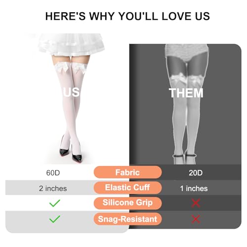 Image of Women's Satin Bows Thigh High Stockings Hold-ups Snag-Resistant Knee High Long Socks
