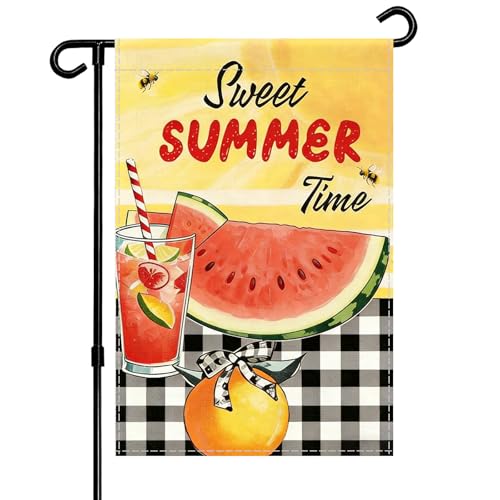 NebuIuxe Sweet Summer Time Garden Flag, Buffalo Plaid Check Lemon
