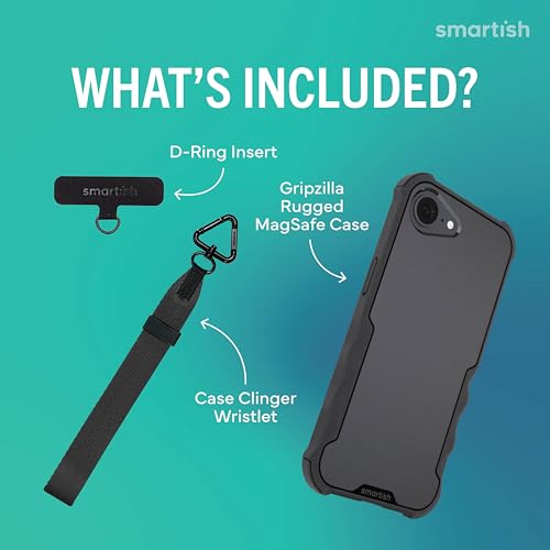 Image of Smartish iPhone 17e /16e MagSafe Case with Crossbody Lanyard Strap - Gripzilla - [Slim + Protective] Magnetic Armor Case with Universal Detachable Shoulder Neck Strap - Black Tie Affair