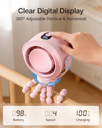 Image of SWEETFULL Portable Stroller Fan, Pinch-Proof Baby Fan - Pink