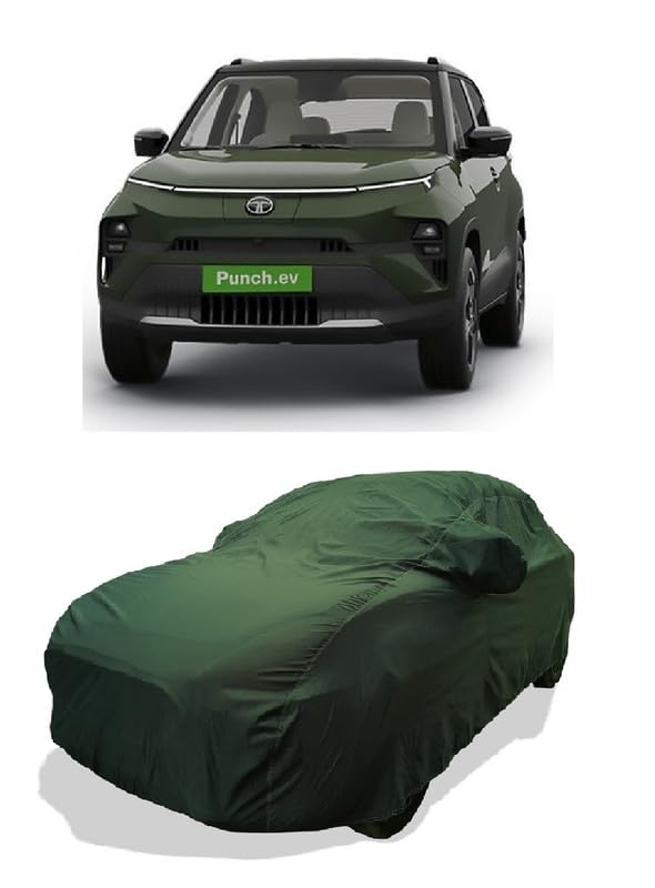 COXTOR - Four Wheeler - Car Body Cover Compatible with TATA Punch EV 2024 Car Cover with Water-Resistant - Semi-Waterproof Premium 190 T Fabric (Olive Plain)